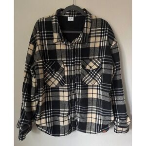 Little Bipsy Collection Plaid‎ Flannel Shirt Jacket Cream Wool Blend Mens XXL